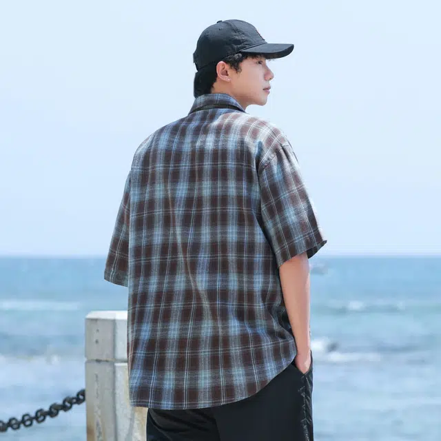 红蜻蜓 美式高街潮流格子高级感设计百搭短袖衬衫 男女同款