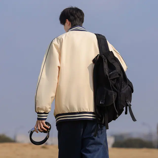 红蜻蜓 美式潮牌复古春秋外套男宽松工装拼色休闲情侣骑行服潮流夹克 男女同款