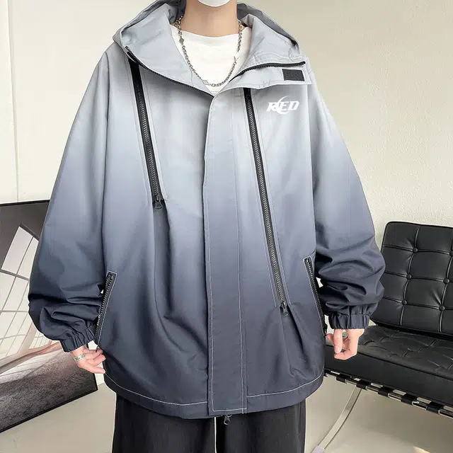 红蜻蜓 潮牌机能风户外运动防水防风多口袋渐变时尚百搭经典连帽夹克外套 男女同款