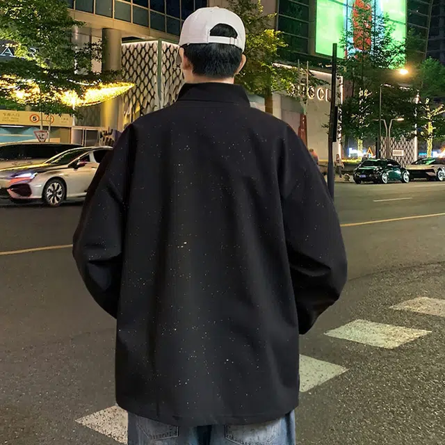 红蜻蜓 美式复古潮牌双面穿满天星设计感字母纯色简约高街防风无性别主义学院风户外通勤宽松休闲飞行员棒球服 夹克外套 男女同款