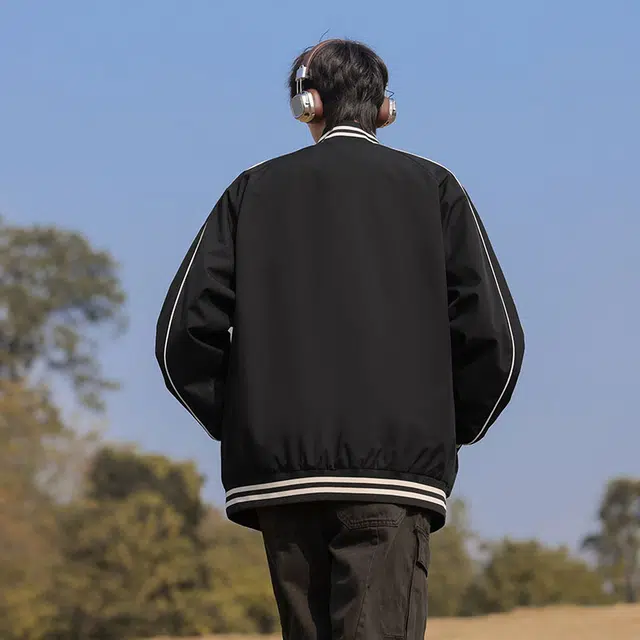 红蜻蜓 美式潮牌复古春秋外套男宽松工装拼色休闲情侣骑行服潮流夹克 男女同款