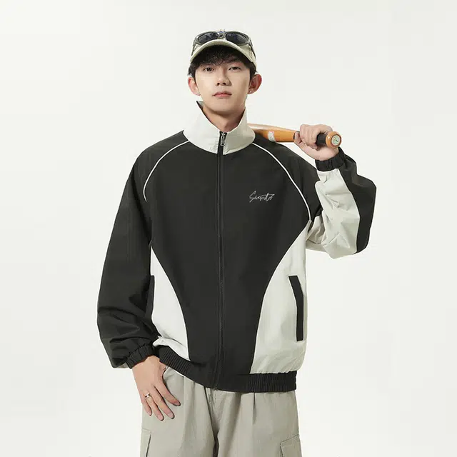 红蜻蜓 美式高街防风翻领纯色拉链设计感简约舒适休闲保暖运动外套夹克 男女同款