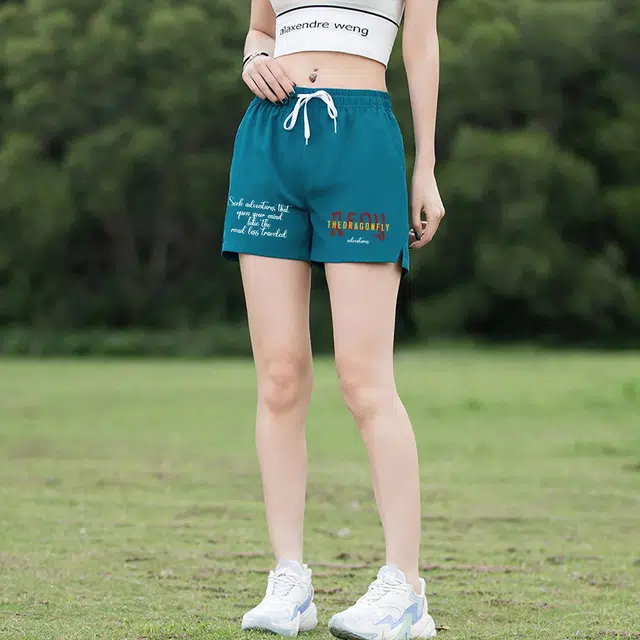 红蜻蜓 美式复古高街设计感品牌印花纯色经典高级舒适宽松百搭日常通勤潮流时尚简约直筒休闲短裤 男女同款