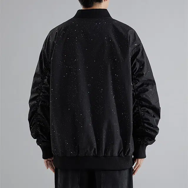 红蜻蜓 美式高街满天星设计感纯色拉链复古数字字母印花宽松百搭舒适防风保暖休闲棒球服外套夹克 男女同款
