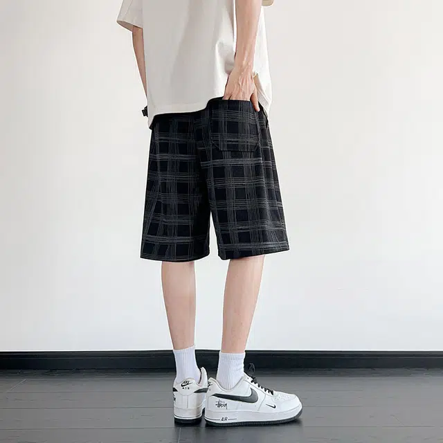 红蜻蜓 美式高街复古透气亲肤时尚棋盘格小众设计百搭五分休闲短裤 男女同款