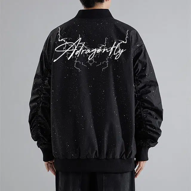 红蜻蜓 美式高街侧边字母设计感满天星纯色拉链复古数字印花宽松百搭舒适防风保暖休闲棒球服外套夹克 男女同款