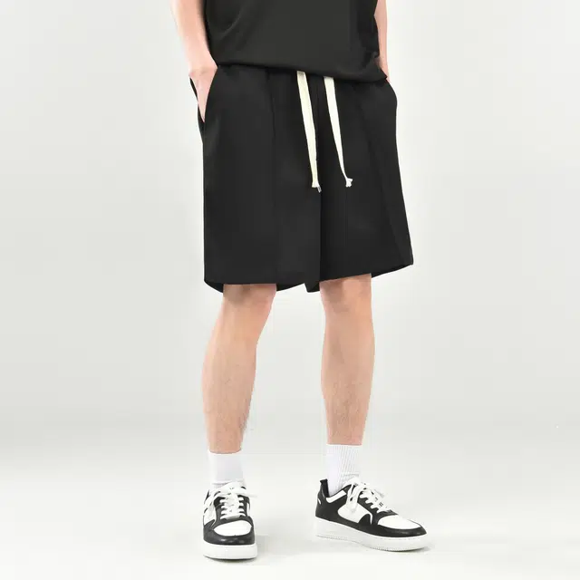 八哥 纯色基础百搭系带宽松直筒五分休闲短裤 男女同款