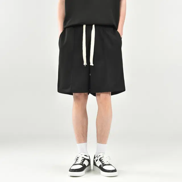 八哥 纯色基础百搭系带宽松直筒五分休闲短裤 男女同款