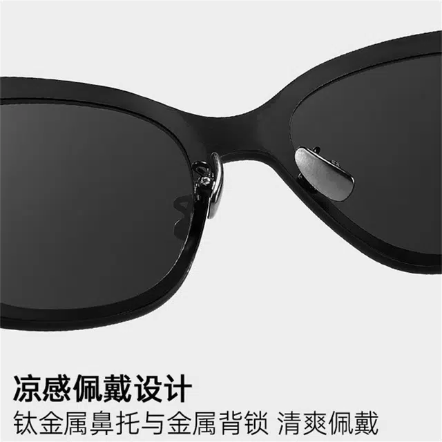 雷派龙 高级感尼龙偏光显脸小开车防紫外线墨镜 金属 猫眼 太阳眼镜 女款 黑色