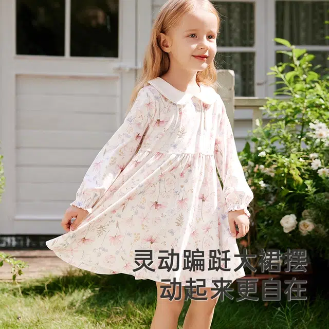 英氏连衣裙 纯棉碎花长袖刺绣甜美 女款
