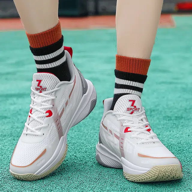 金莱克 时尚舒适百搭经典 减震增高 中帮 篮球鞋 男女同款 白红