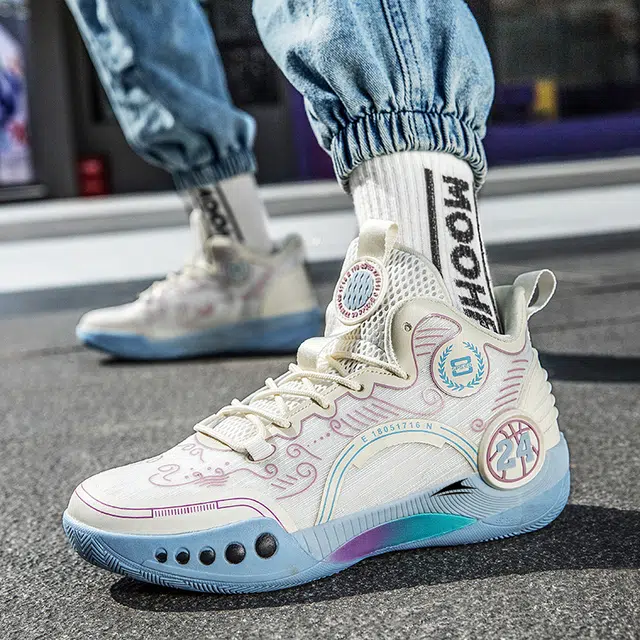 金莱克 时尚舒适 减震增高 高帮 篮球鞋 男女同款 米色