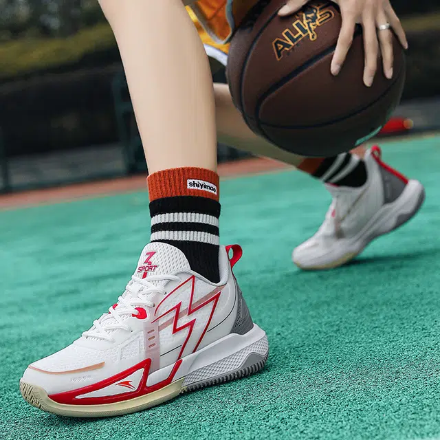 金莱克 时尚舒适百搭经典 减震增高 中帮 篮球鞋 男女同款 白红