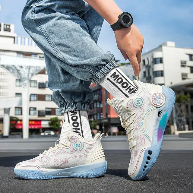 金莱克 时尚舒适 减震增高 高帮 篮球鞋 男女同款 米色