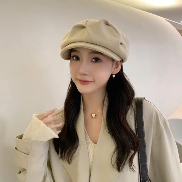 啄木鸟 四用设计美拉德日系褶皱八角帽大头围显脸小云朵帽文艺画家帽报童帽前进鸭舌帽 聚酯纤维 贝雷帽 女款