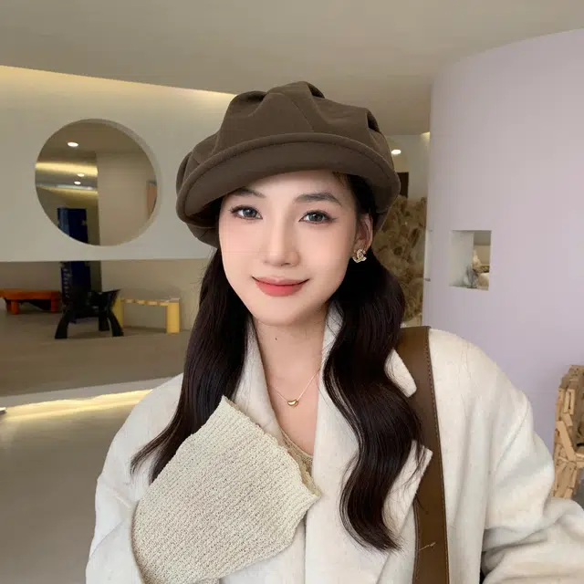 啄木鸟 四用设计美拉德日系褶皱八角帽大头围显脸小云朵帽文艺画家帽报童帽前进鸭舌帽 聚酯纤维 贝雷帽 女款