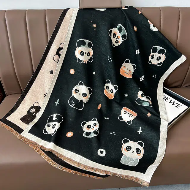 啄木鸟 时尚韩系可爱熊猫拼色加宽秋冬加厚保暖防寒骑行甜美百搭 绒线围巾 男女同款情侣款