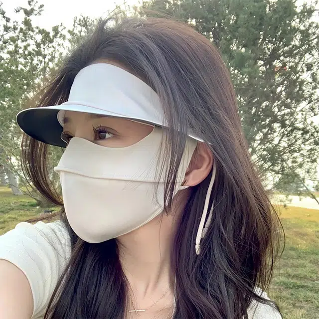 啄木鸟 夏季无痕弹力口罩遮阳全脸脸基尼防紫外线连帽一体户外骑行开车遮脸黑胶帽檐护眼角透气 防晒面罩 男女同款情侣款