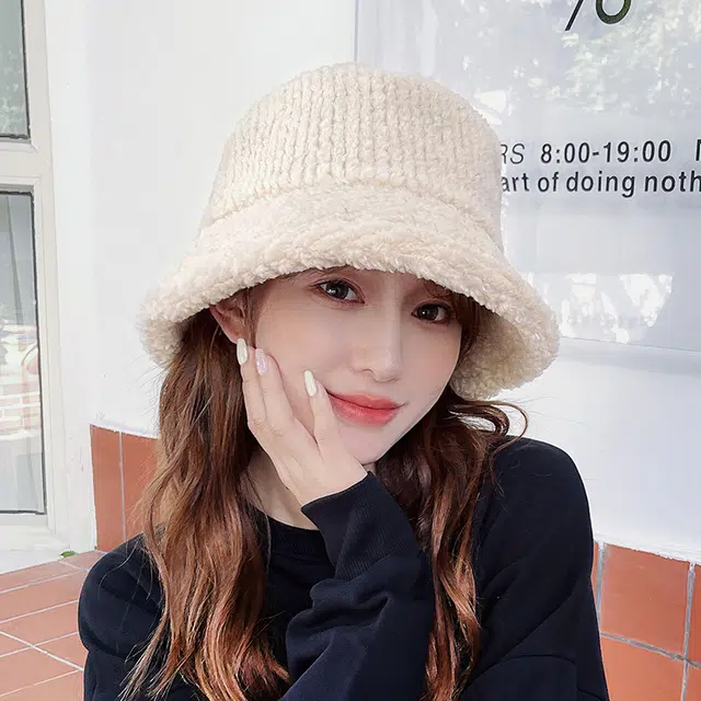 啄木鸟 水桶帽子小香风纯色加厚毛呢保暖盆帽 涤纶 渔夫帽 女款