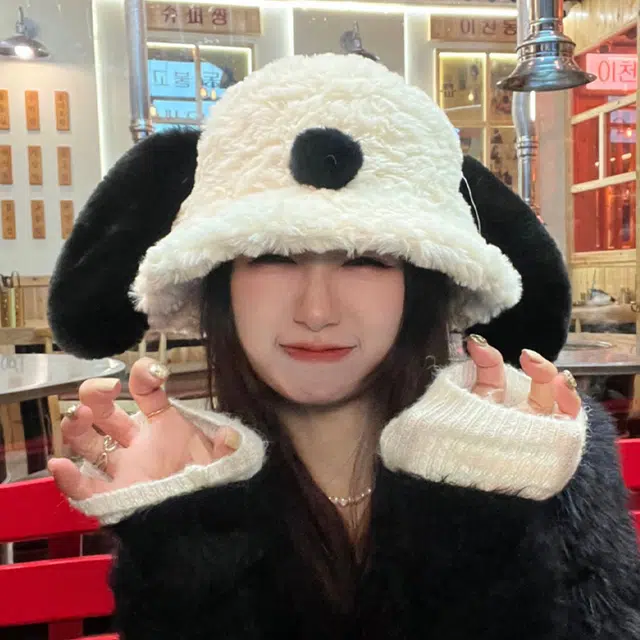 啄木鸟 长耳朵可爱小狗渔夫帽秋冬季加厚保暖毛绒帽子防寒大檐显脸小韩系百搭盆帽时尚创意水桶帽  聚酯纤维 渔夫帽 男女同款情侣款