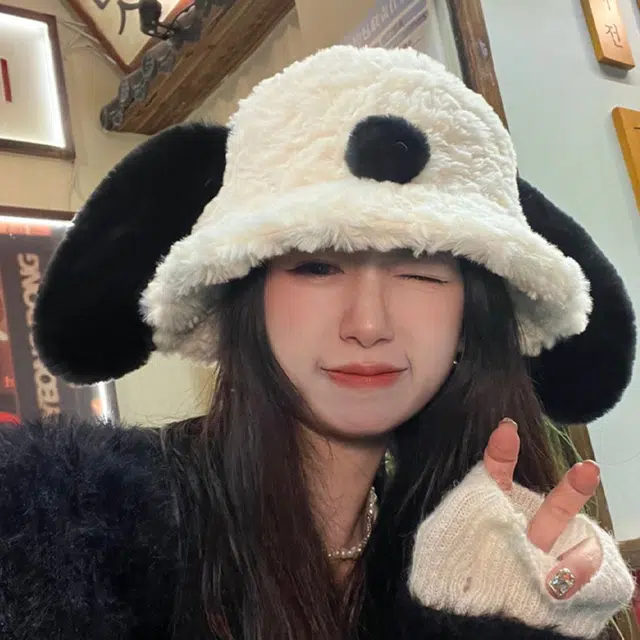 啄木鸟 长耳朵可爱小狗渔夫帽秋冬季加厚保暖毛绒帽子防寒大檐显脸小韩系百搭盆帽时尚创意水桶帽  聚酯纤维 渔夫帽 男女同款情侣款