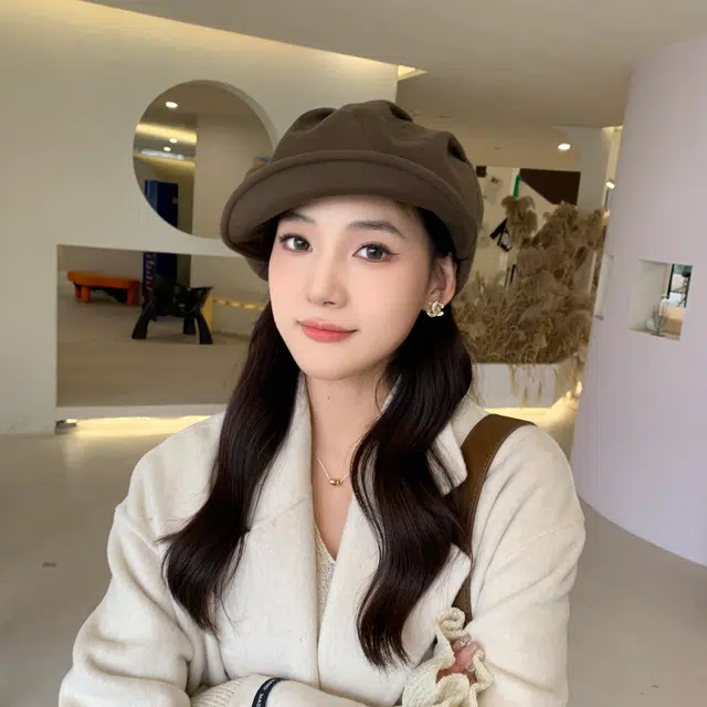 啄木鸟 四用设计美拉德日系褶皱八角帽大头围显脸小云朵帽文艺画家帽报童帽前进鸭舌帽 聚酯纤维 贝雷帽 女款
