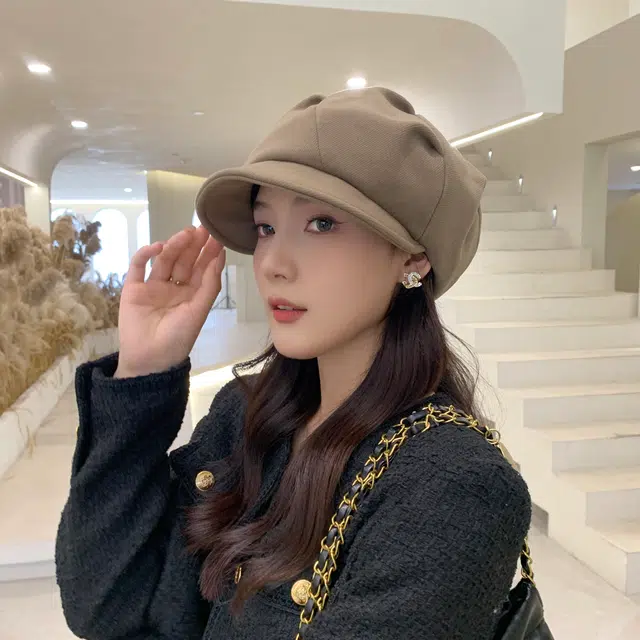 啄木鸟 四用设计美拉德日系褶皱八角帽大头围显脸小云朵帽文艺画家帽报童帽前进鸭舌帽 聚酯纤维 贝雷帽 女款