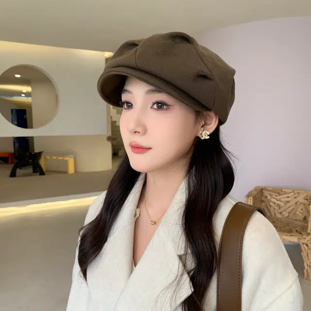 啄木鸟 四用设计美拉德日系褶皱八角帽大头围显脸小云朵帽文艺画家帽报童帽前进鸭舌帽 聚酯纤维 贝雷帽 女款