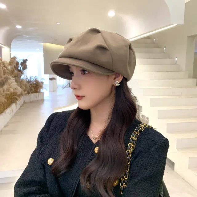 啄木鸟 四用设计美拉德日系褶皱八角帽大头围显脸小云朵帽文艺画家帽报童帽前进鸭舌帽 聚酯纤维 贝雷帽 女款