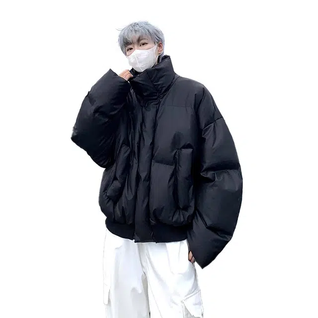 寻星记 韩系高街学院风防水慵懒纯色街头复古基础短款外套宽松拉链百搭立领痞帅加厚保暖时尚高级感面包服休闲防风厚款棉服 男女同款