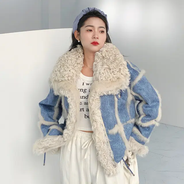 桴生 兔皮毛一体羊羔毛翻领时尚休闲保暖名媛风皮草 女款