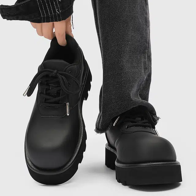 超纤皮 复古英伦风舒适百搭厚底 男士休闲 男款 黑色