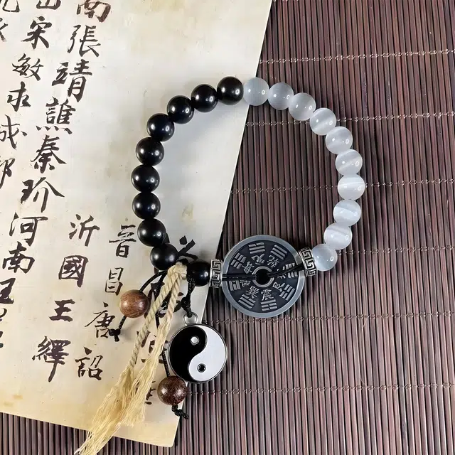 灵晔 太极山鬼花钱无极双生文玩佛珠国潮新中式轻奢高级复古念珠八方来财诸事顺遂考试上岸盘玩#好运配饰 黑檀 手串 男女同款情侣款
