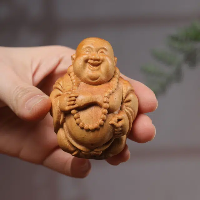 灵晔 新中式国潮复古文艺风轻奢高级随身携带茶宠办公盘玩文玩【弥勒佛】挂件招财纳福财源广进万事如意 檀木 把件 男女同款情侣款