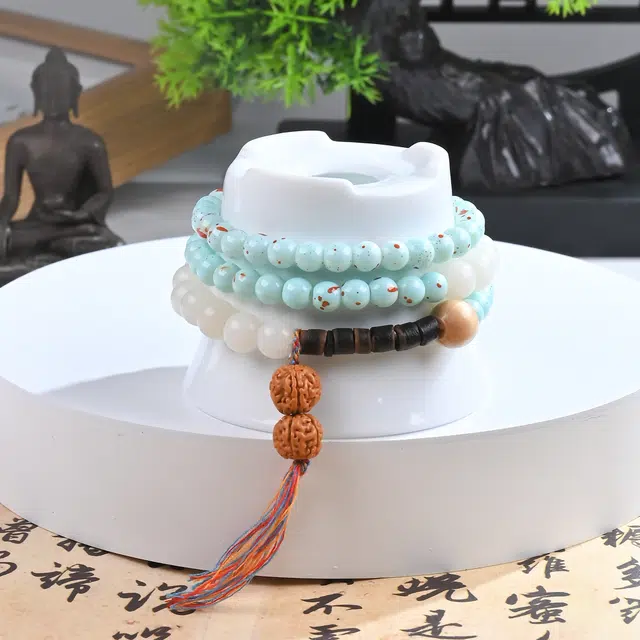 灵晔 新中式国潮风盘玩轻奢小众百搭设计高级感佛珠念珠转运珠招财纳福诸事顺遂平安喜乐#好运 白玉菩提 手串 男女同款情侣款