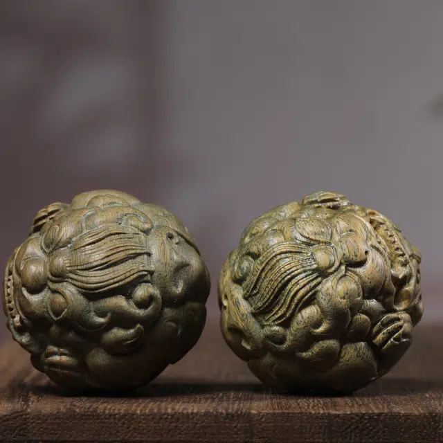 灵晔 新中式国潮复古文艺风轻奢高级随身携带茶宠盘玩文玩【貔貅】手球招财纳福财源广进万事如意 #好运 绿檀 把件 男女同款情侣款