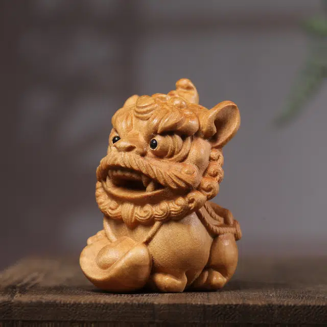 灵晔 新中式国潮复古风醒狮文玩茶桌居家摆件随身盘玩高级轻奢平安上岸八方来财#好运连连 崖柏 把件 男女同款情侣款
