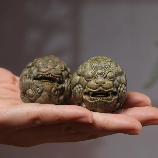 灵晔 新中式国潮复古文艺风轻奢高级随身携带茶宠盘玩文玩【貔貅】手球招财纳福财源广进万事如意 #好运 绿檀 把件 男女同款情侣款