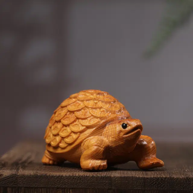 灵晔 新中式国潮复古文艺风轻奢高级随身携带茶宠盘玩文玩金钱龟招财纳福财源广进万事如意#好运 檀木 手把件 男女同款情侣款