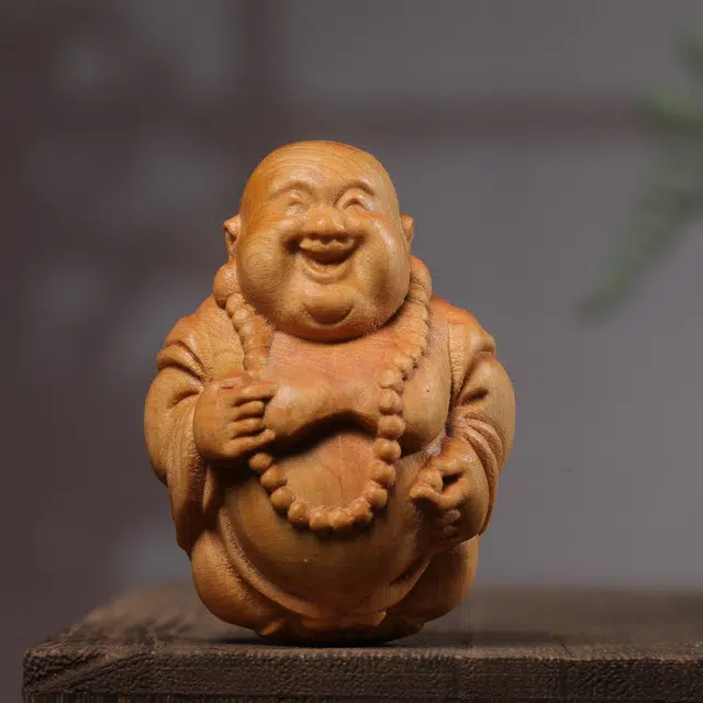 灵晔 新中式国潮复古文艺风轻奢高级随身携带茶宠办公盘玩文玩【弥勒佛】挂件招财纳福财源广进万事如意 檀木 把件 男女同款情侣款