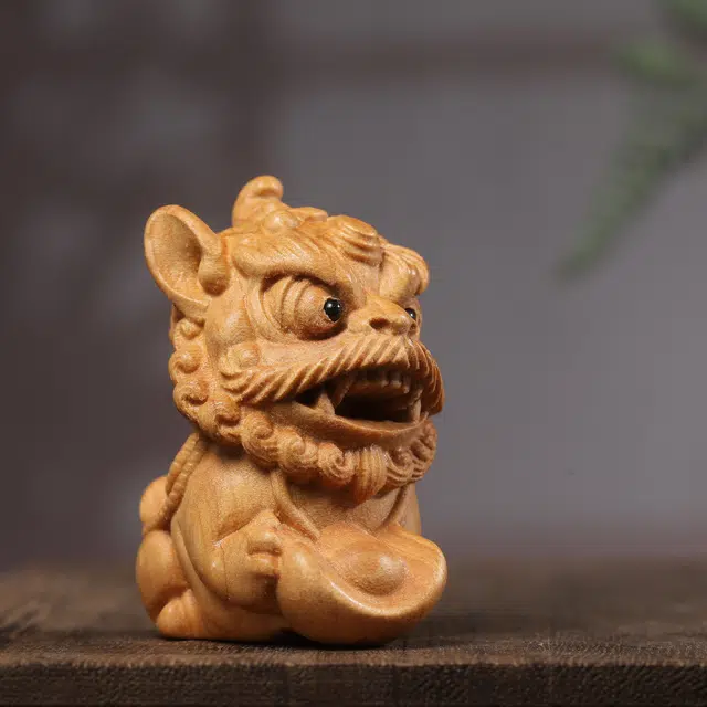 灵晔 新中式国潮复古风醒狮文玩茶桌居家摆件随身盘玩高级轻奢平安上岸八方来财#好运连连 崖柏 把件 男女同款情侣款
