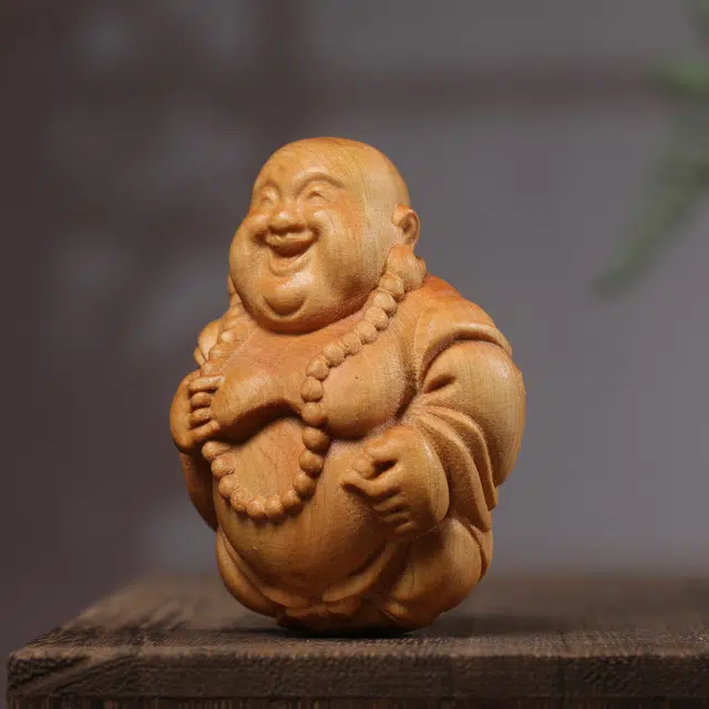 灵晔 新中式国潮复古文艺风轻奢高级随身携带茶宠办公盘玩文玩【弥勒佛】挂件招财纳福财源广进万事如意 檀木 把件 男女同款情侣款