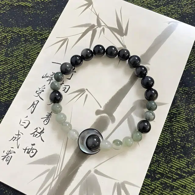 灵晔 新中式国潮文艺复古风轻奢高级感小众百搭佛珠念珠转运珠招财盘玩手饰招财纳福平安喜乐诸事顺遂#好运 黑檀 手串 男女同款情侣款