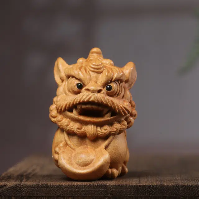 灵晔 新中式国潮复古风醒狮文玩茶桌居家摆件随身盘玩高级轻奢平安上岸八方来财#好运连连 崖柏 把件 男女同款情侣款