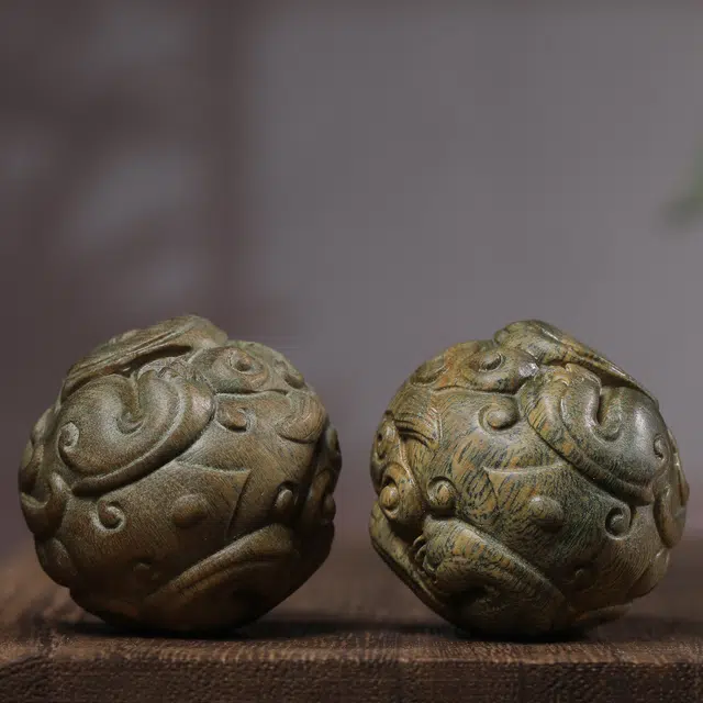 灵晔 新中式国潮复古文艺风轻奢高级随身携带茶宠盘玩文玩【貔貅】手球招财纳福财源广进万事如意 #好运 绿檀 把件 男女同款情侣款