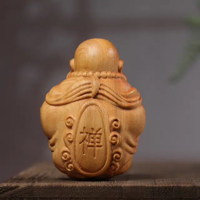 灵晔 新中式国潮复古文艺风轻奢高级随身携带茶宠办公盘玩文玩【弥勒佛】挂件招财纳福财源广进万事如意 檀木 把件 男女同款情侣款