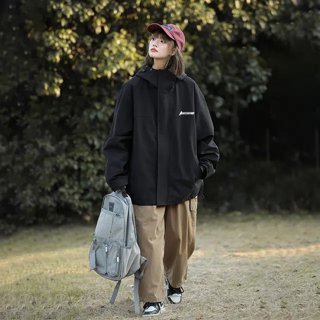 啄木鸟 潮牌字母印花纯色简约基础款宽松潮流百搭日常通勤飞行员教练夹克外套 男女同款