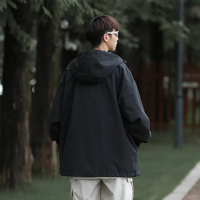 啄木鸟 字母印花美式复古纯色简约基础款户外百搭休闲连帽长袖防风飞行员教练夹克外套 男女同款