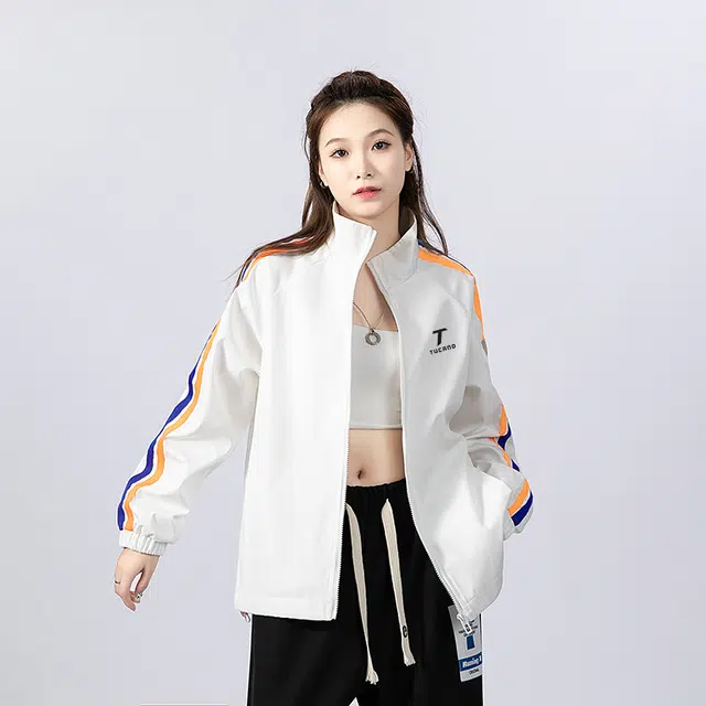 啄木鸟 美式复古街头嘻哈两条杠拼接撞色品牌字母印花潮流百搭飞行员教练休闲夹克外套 男女同款