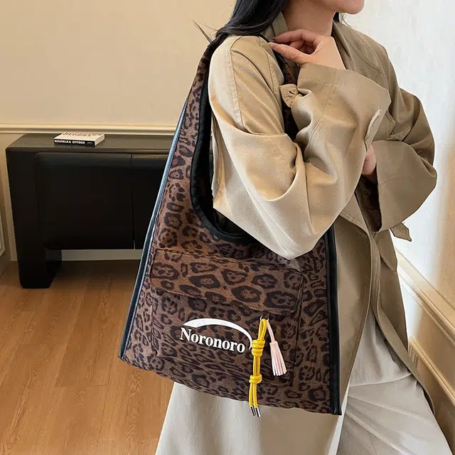 捷朗仕 秋冬季流行豹纹通勤百搭休闲托特包 麂皮 单肩包 女款 棕色/酒红色/绿色/黄棕色